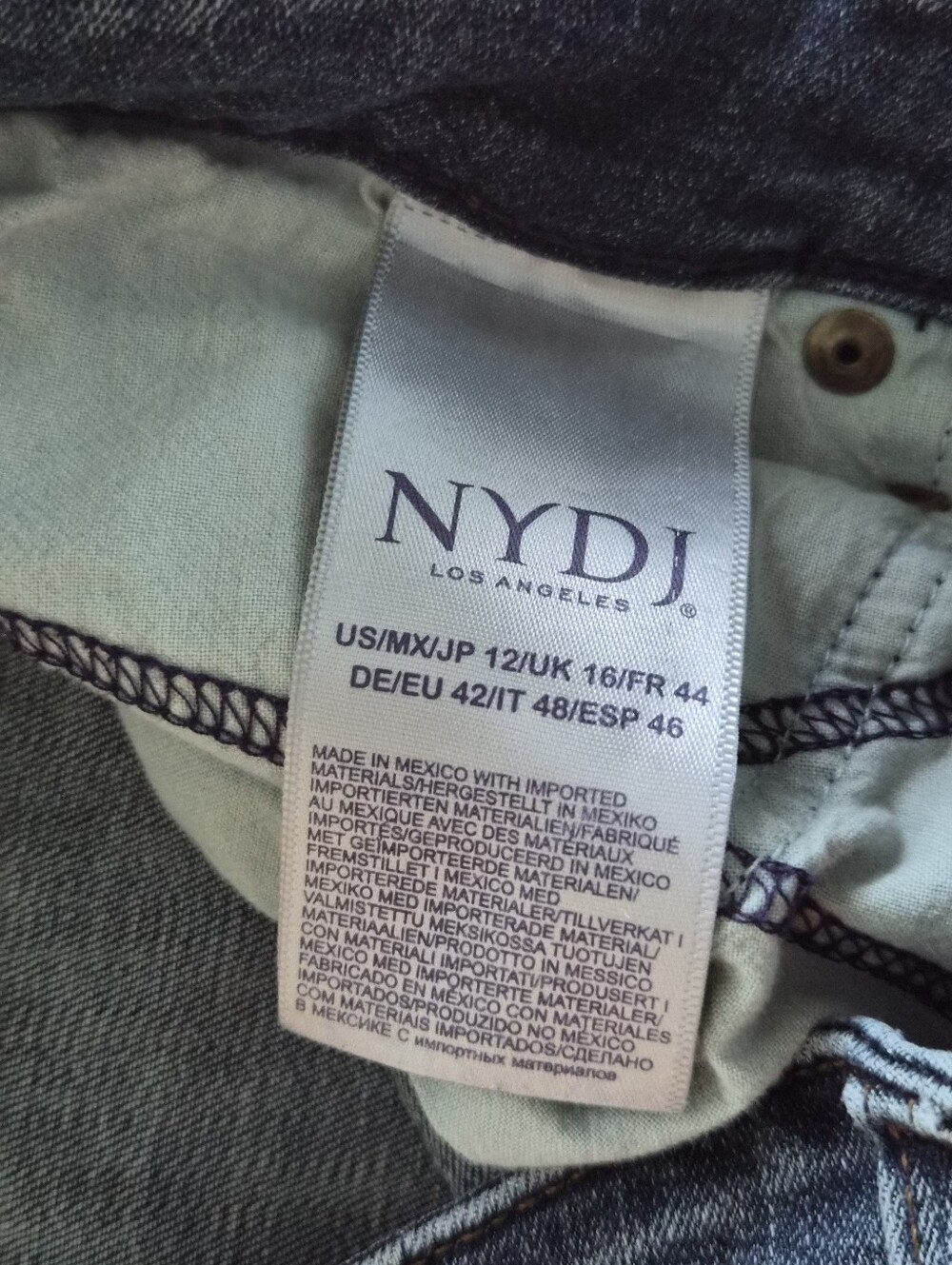 NYDJ Boyfriend Dark Wash Hi- Rise Denim Jeans Size 12 Lift Tuck 34 X 29 - Picture 7 of 9
